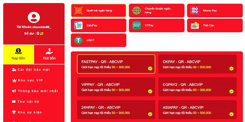 J88 cung cấp nhiều phương thức chuyển tiền nhanh